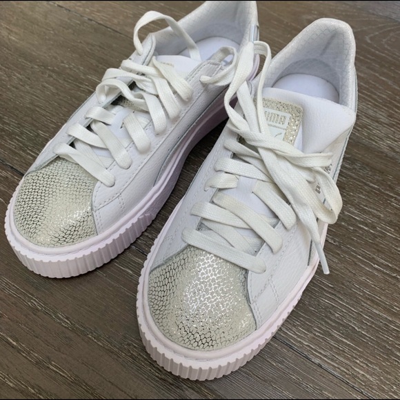 Puma Shoes - PUMA white and gold creeper sneakers NEW Puma Shoes - PUMA white and gold creeper sneakers NEW